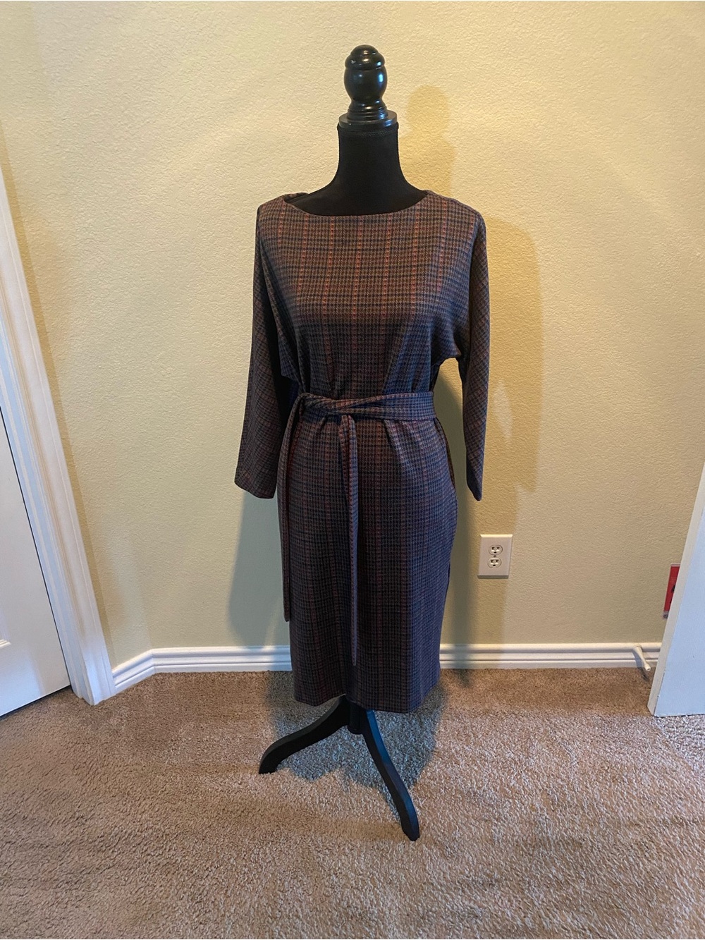Brooks Brothers Plaid Long-Sleeve Belted Sheath Dress - Brown/Black